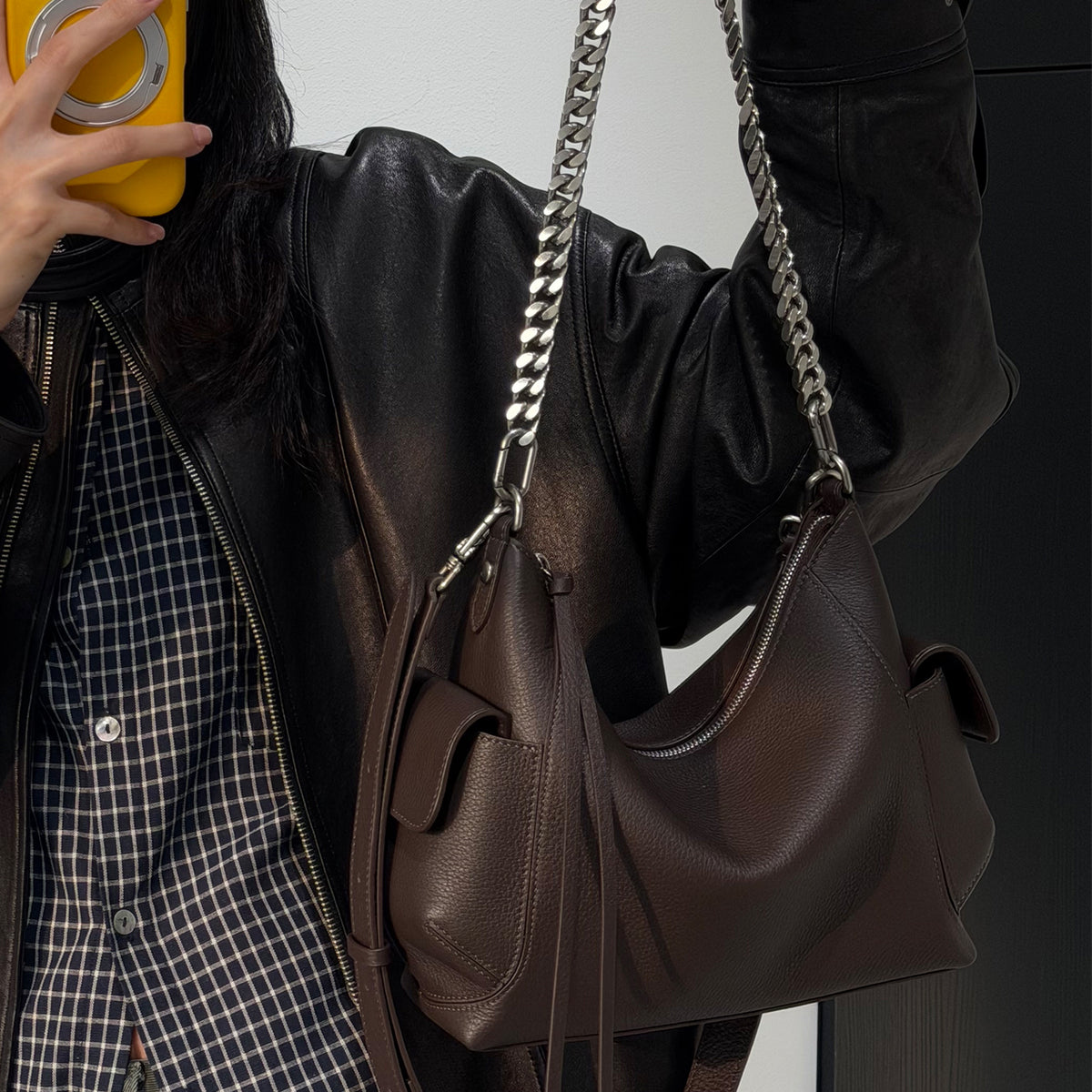 [PD1209] Women's Soft Deer-Grain Top-Grain Cowhide Leather Hobo Bag – Shoulder, Crossbody & Sling Carry PD1209
