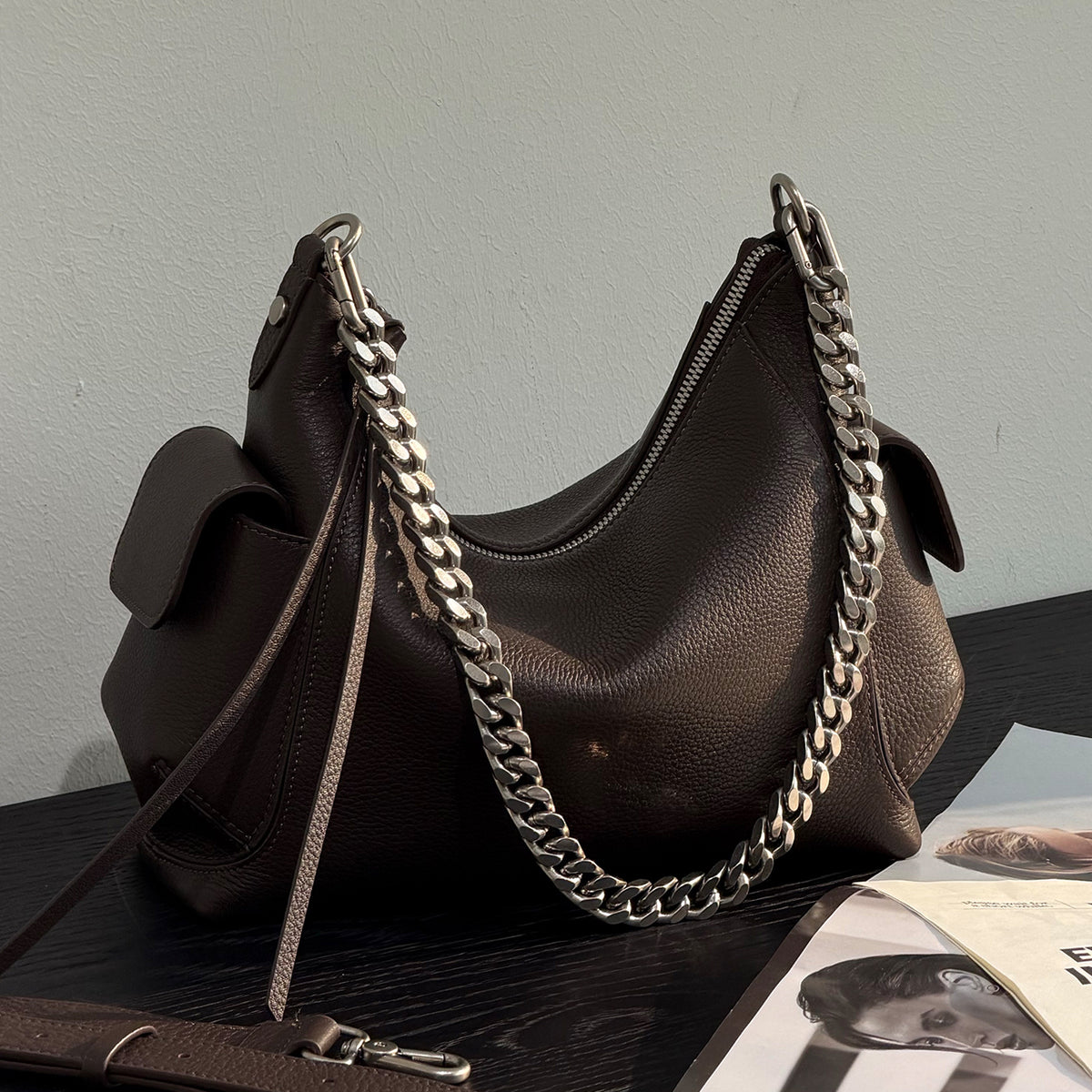 [PD1209] Women's Soft Deer-Grain Top-Grain Cowhide Leather Hobo Bag – Shoulder, Crossbody & Sling Carry PD1209