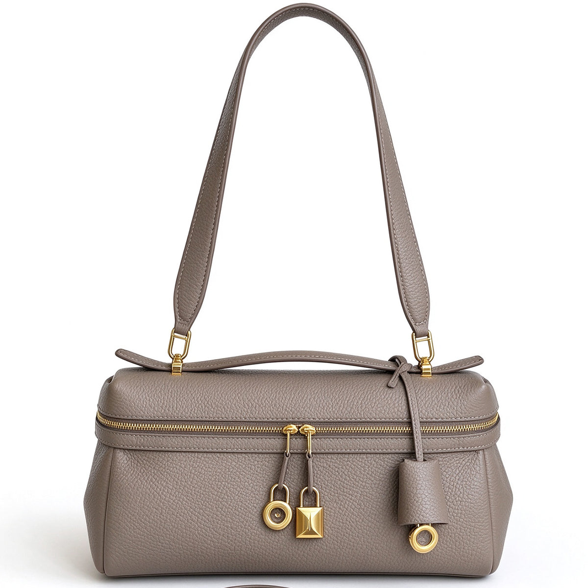 [PD1211] Women's All Leather Full Grain Pebbled Cowhide Handbag with Sheep Leather Lining – Multi Way Gold Lock Crossbody Bag with Detachable Straps PD1211
