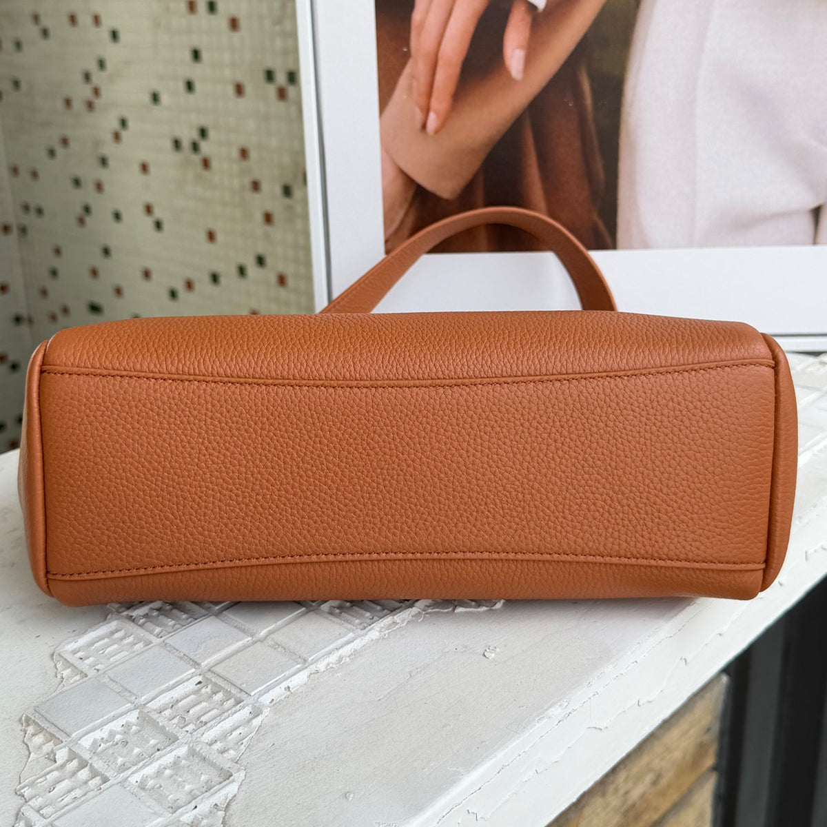 [PD1211] Women's All Leather Full Grain Pebbled Cowhide Handbag with Sheep Leather Lining – Multi Way Gold Lock Crossbody Bag with Detachable Straps PD1211