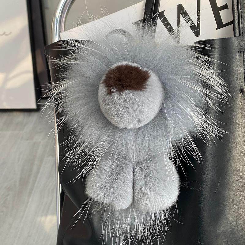 [PZ0004] High craftsmanship small size  lion charm for bag Handmade real hair real leather PZ0004