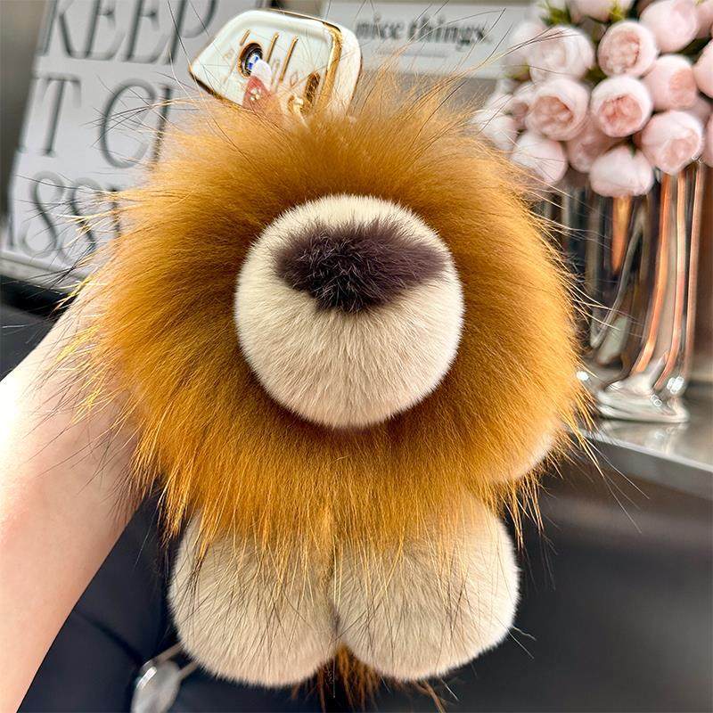 [PZ0004] High craftsmanship small size  lion charm for bag Handmade real hair real leather PZ0004
