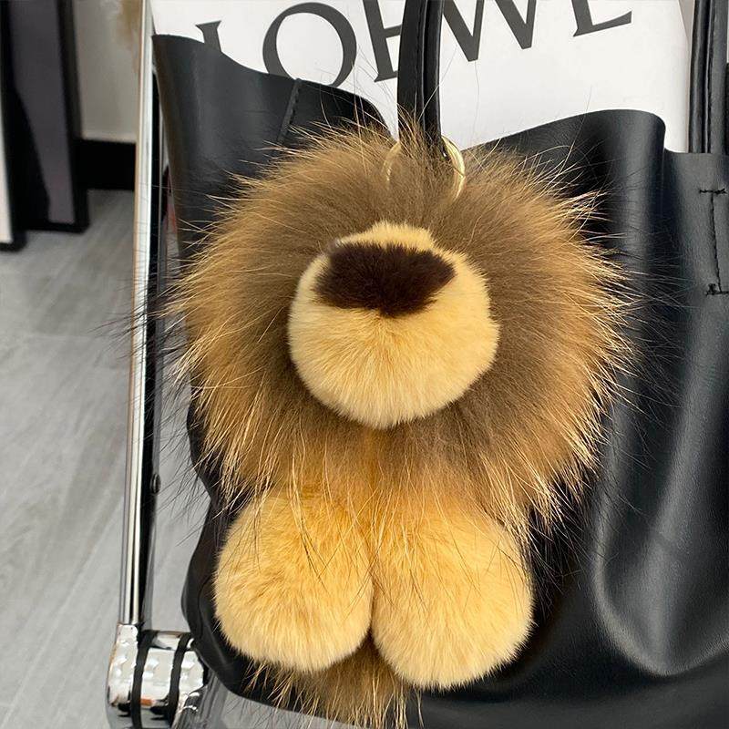 [PZ0004] High craftsmanship small size  lion charm for bag Handmade real hair real leather PZ0004
