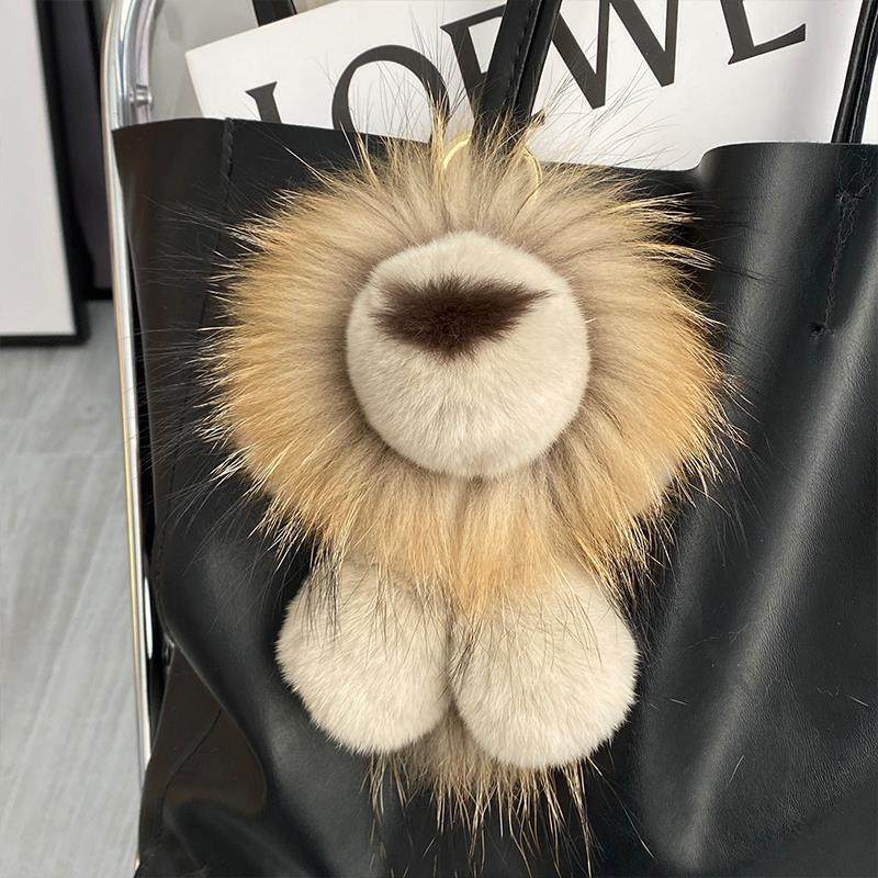 [PZ0004] High craftsmanship small size  lion charm for bag Handmade real hair real leather PZ0004