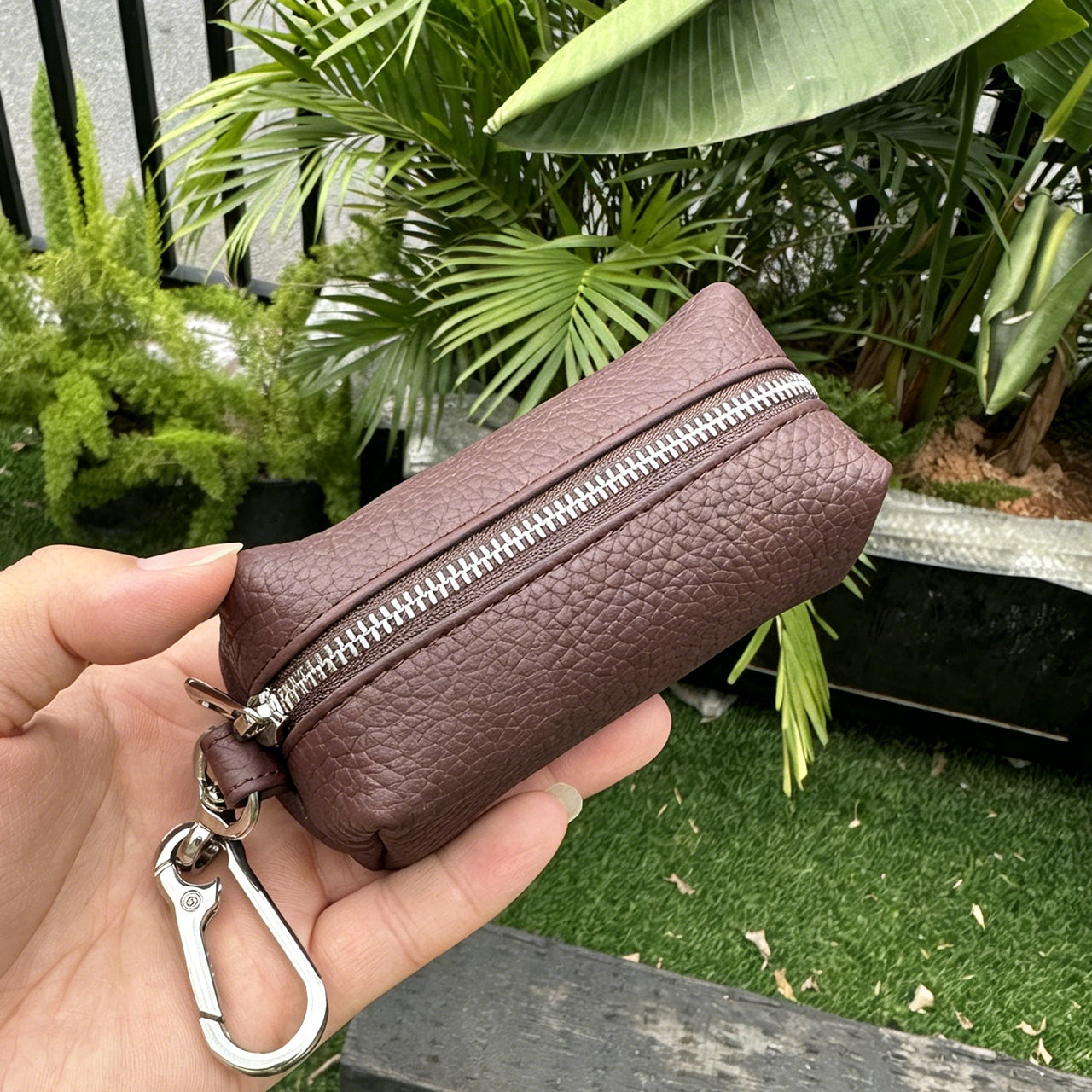 [PZ0010] Cream Strip Cow Leather Divider Storage Pouch, Litchi Grain Mini Key Lipstick Earbud Bag, Portable Insert Purse Matches Large Handbags for Internal Organization PZ0010