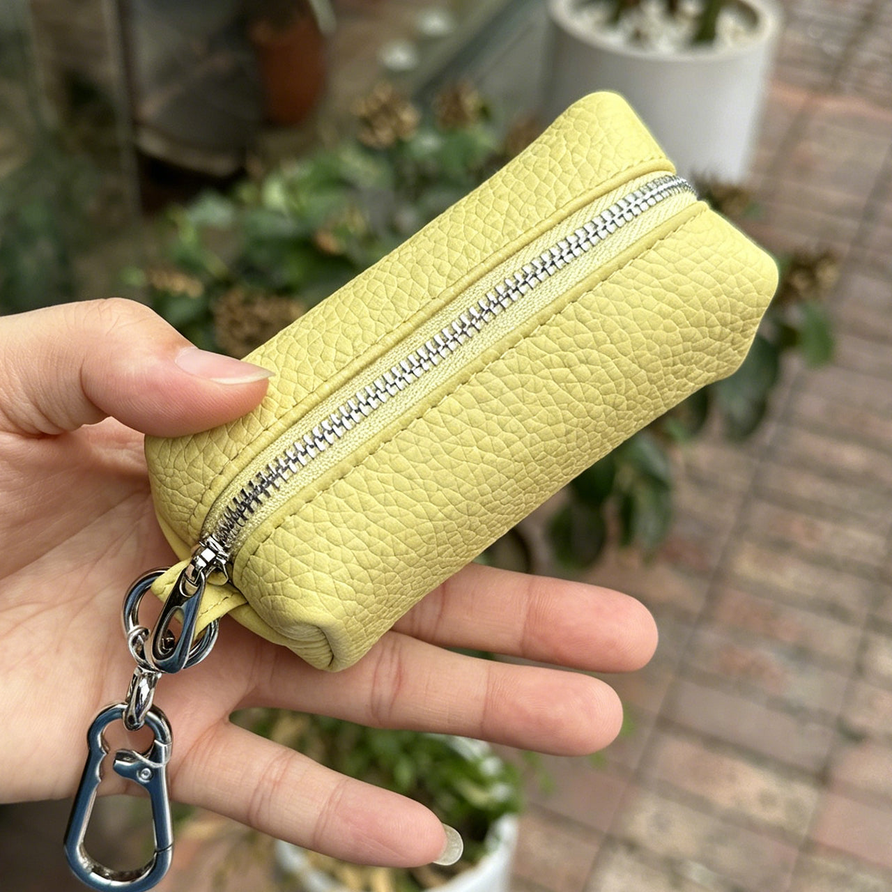 [PZ0010] Cream Strip Cow Leather Divider Storage Pouch, Litchi Grain Mini Key Lipstick Earbud Bag, Portable Insert Purse Matches Large Handbags for Internal Organization PZ0010