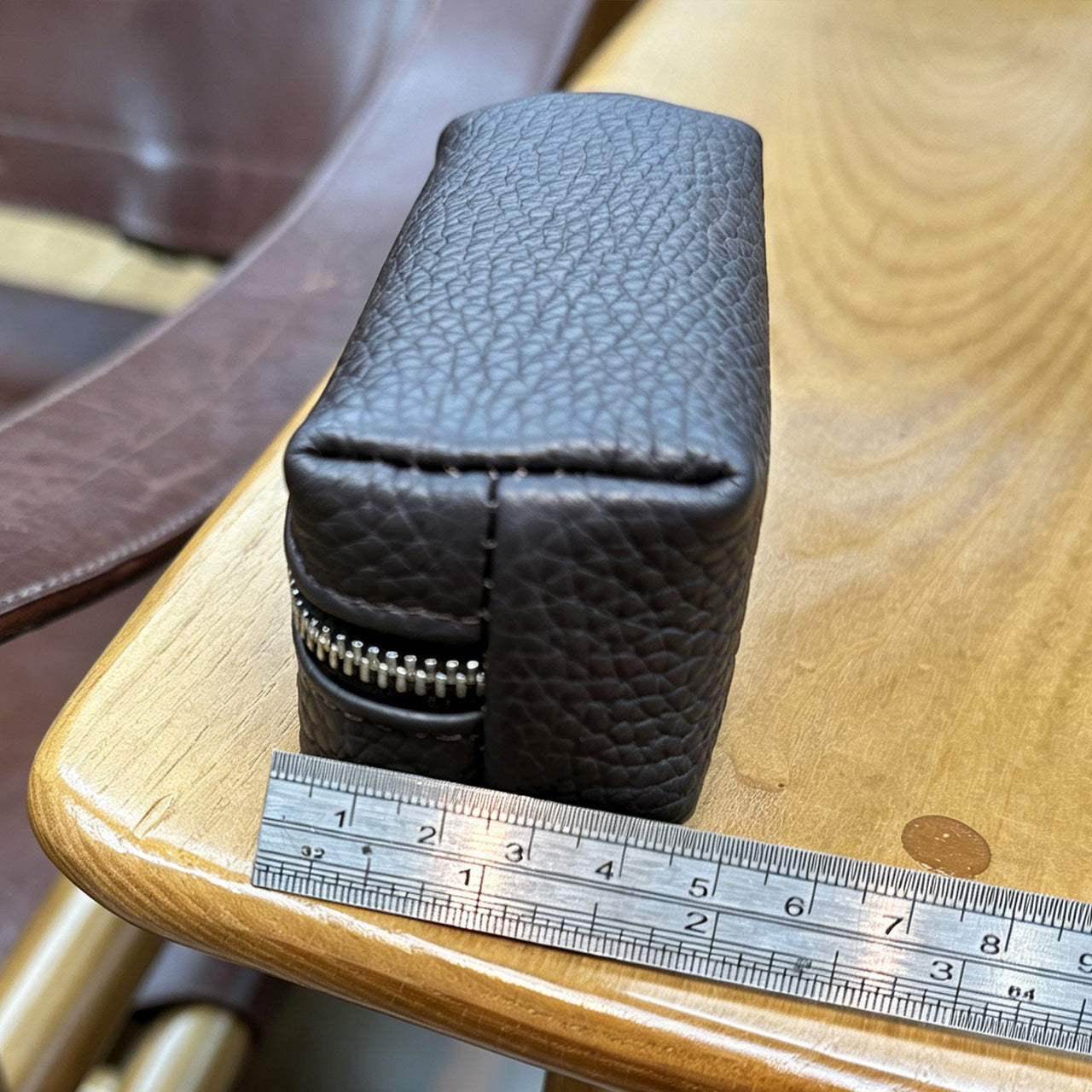 [PZ0010] Cream Strip Cow Leather Divider Storage Pouch, Litchi Grain Mini Key Lipstick Earbud Bag, Portable Insert Purse Matches Large Handbags for Internal Organization PZ0010