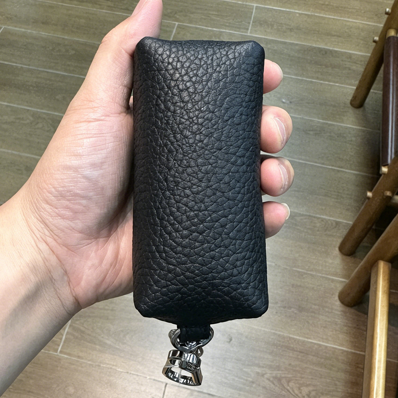 [PZ0010] Cream Strip Cow Leather Divider Storage Pouch, Litchi Grain Mini Key Lipstick Earbud Bag, Portable Insert Purse Matches Large Handbags for Internal Organization PZ0010