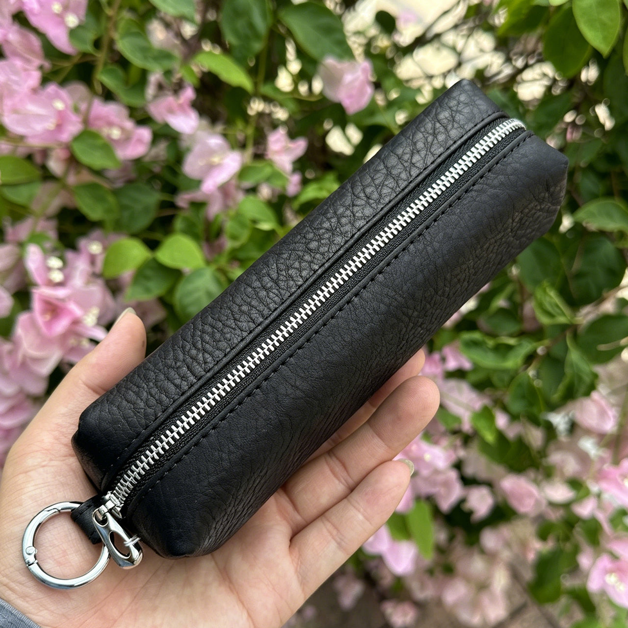 [PZ0010] Cream Strip Cow Leather Divider Storage Pouch, Litchi Grain Mini Key Lipstick Earbud Bag, Portable Insert Purse Matches Large Handbags for Internal Organization PZ0010