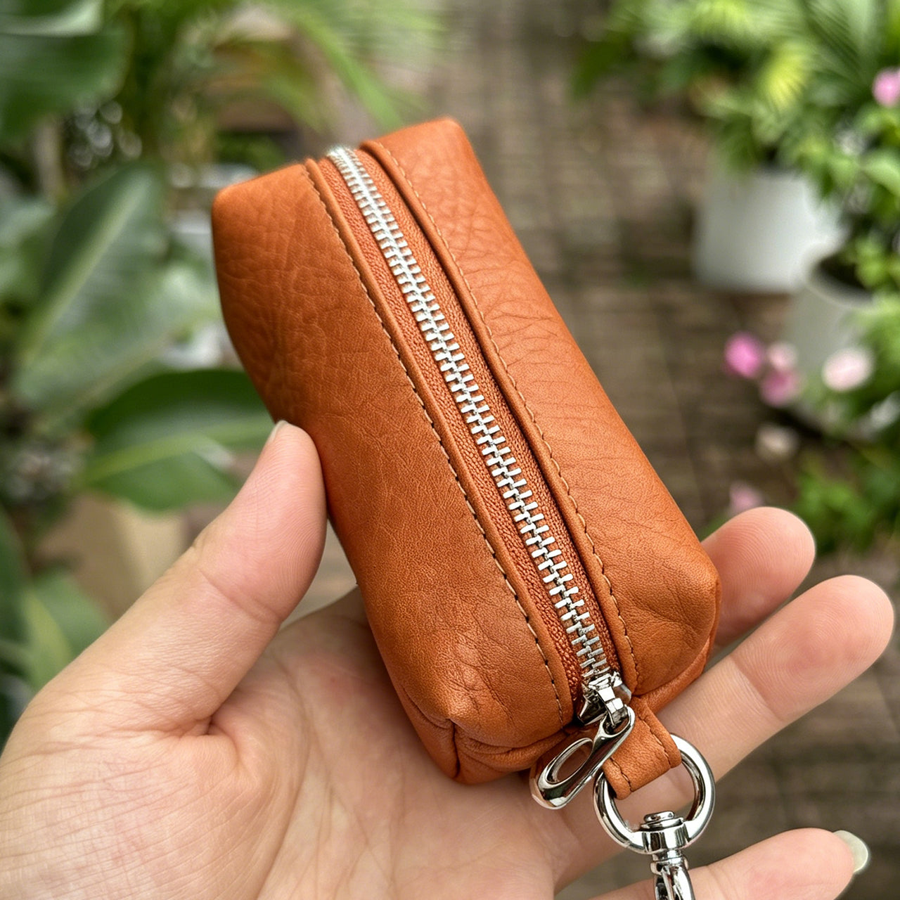 [PZ0010] Cream Strip Cow Leather Divider Storage Pouch, Litchi Grain Mini Key Lipstick Earbud Bag, Portable Insert Purse Matches Large Handbags for Internal Organization PZ0010