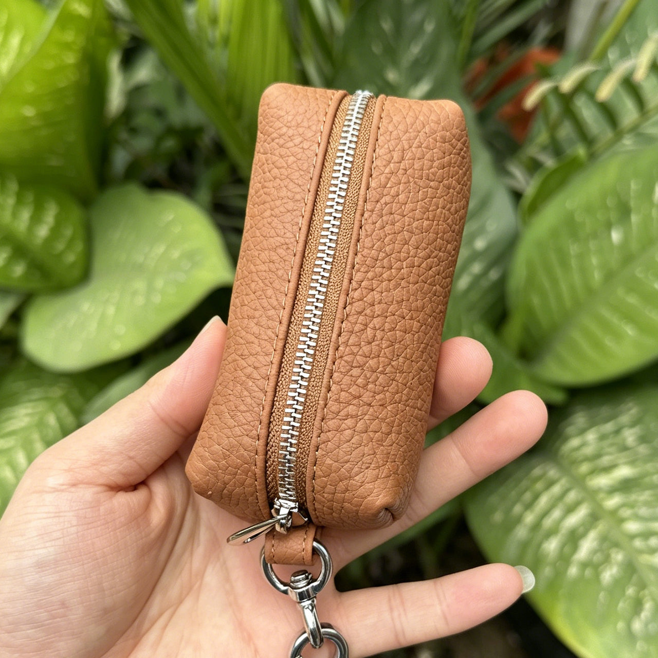 [PZ0010] Cream Strip Cow Leather Divider Storage Pouch, Litchi Grain Mini Key Lipstick Earbud Bag, Portable Insert Purse Matches Large Handbags for Internal Organization PZ0010