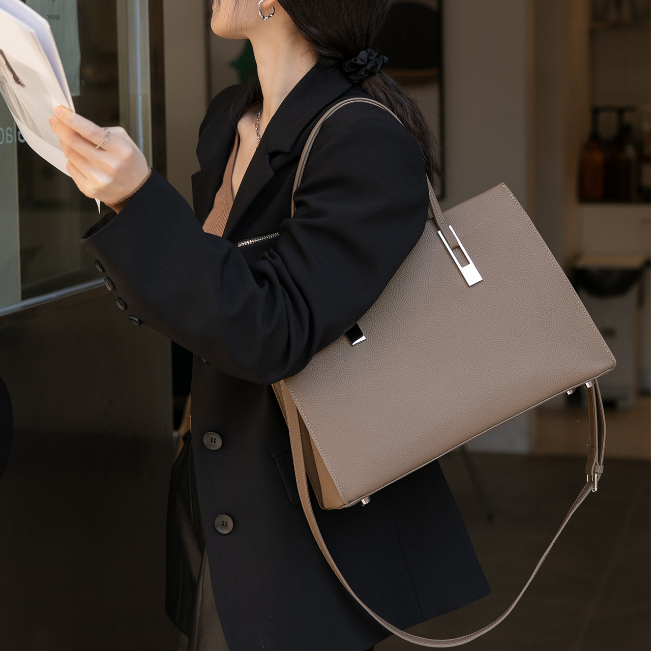 [PD0334]Top grain leather laptop bag cowhide shoulder & crossbody tote bag PD0334